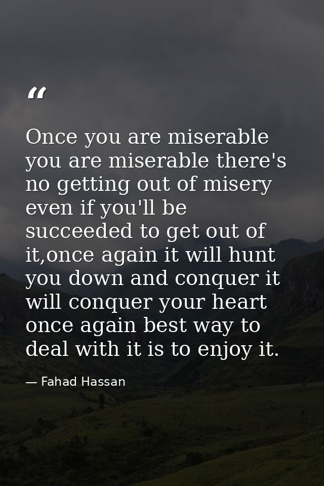 Once you are miserable you are miserable there's no getting out of misery even if you'll be succeeded to get out of it,o — Fahad Hassan