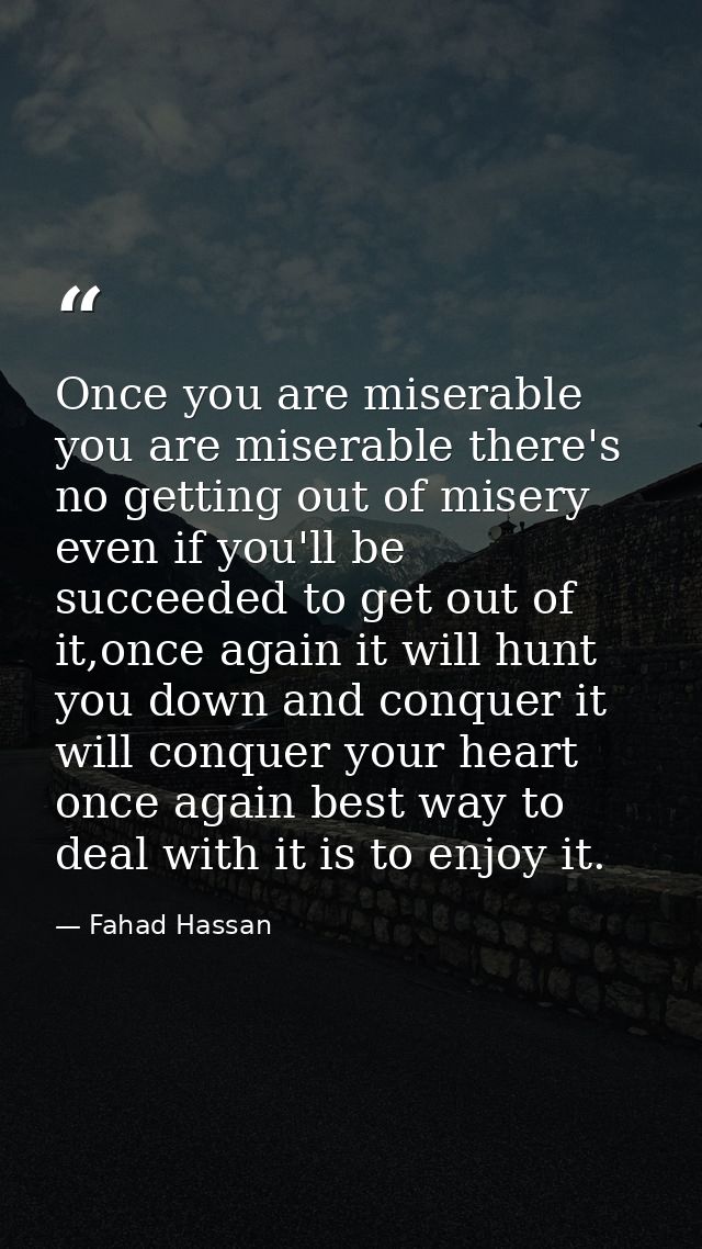 Once you are miserable you are miserable there's no getting out of misery even if you'll be succeeded to get out of it,o — Fahad Hassan