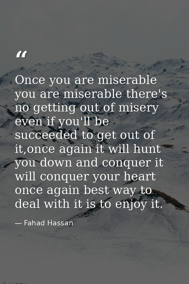 Once you are miserable you are miserable there's no getting out of misery even if you'll be succeeded to get out of it,o — Fahad Hassan