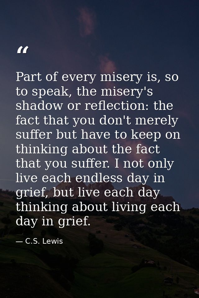 Part of every misery is, so to speak, the misery's shadow or reflection: the fact that you don't merely suffer but have  — C.S. Lewis