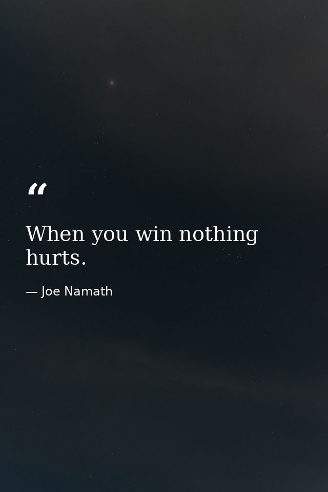 When you win nothing hurts. — Joe Namath