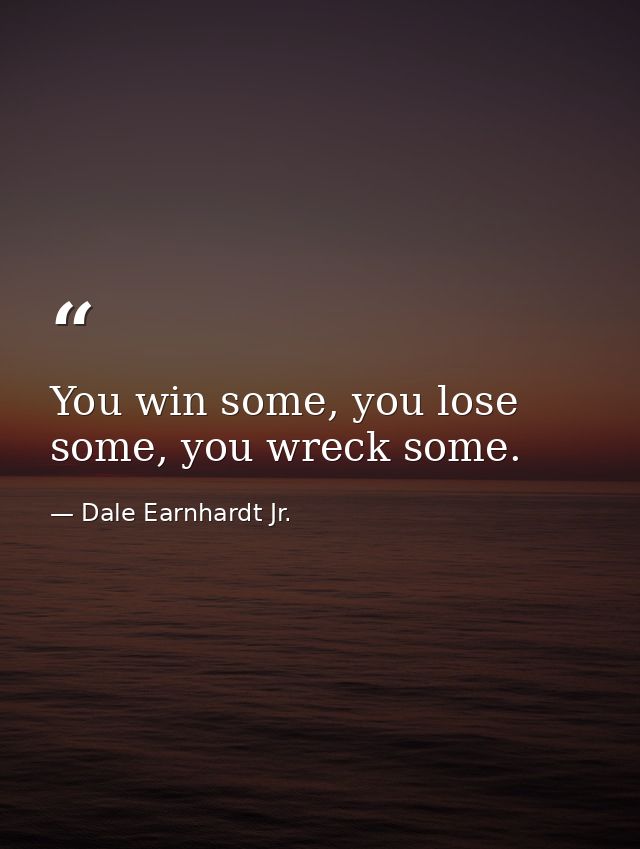 You win some, you lose some, you wreck some. — Dale Earnhardt Jr.