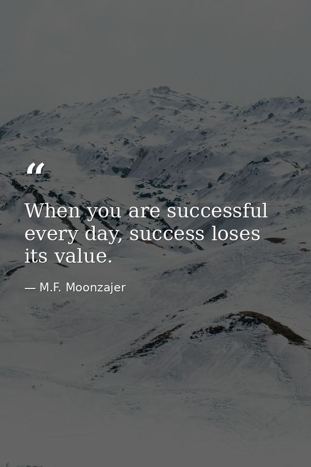 When you are successful every day, success loses its value. — M.F. Moonzajer