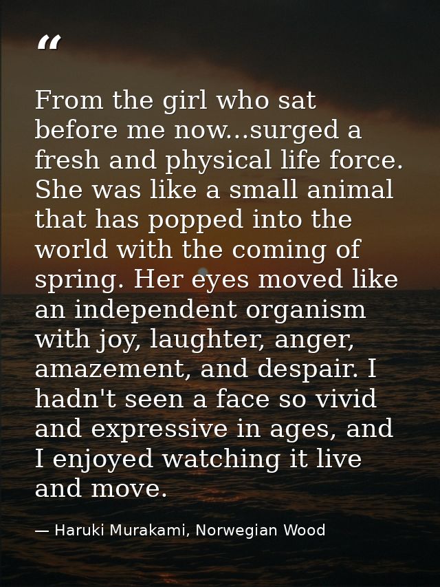 From the girl who sat before me now...surged a fresh and physical life force. She was like a small animal that has poppe — Haruki Murakami, Norwegian Wood
