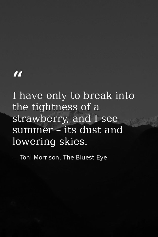 I have only to break into the tightness of a strawberry, and I see summer – its dust and lowering skies. — Toni Morrison, The Bluest Eye