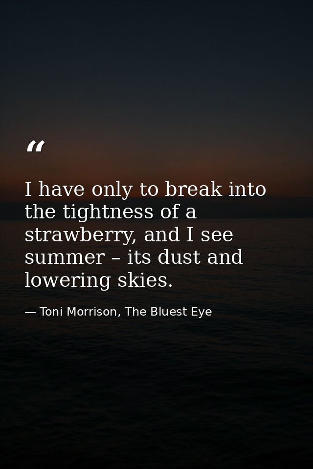 I have only to break into the tightness of a strawberry, and I see summer – its dust and lowering skies. — Toni Morrison, The Bluest Eye