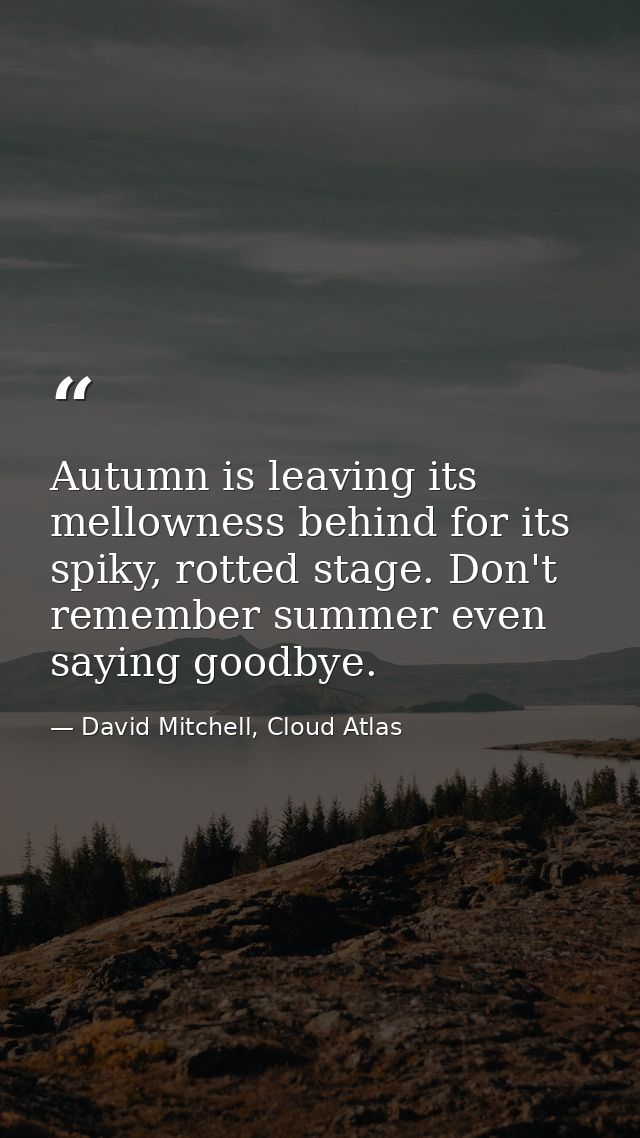 Autumn is leaving its mellowness behind for its spiky, rotted stage. Don't remember summer even saying goodbye. — David Mitchell, Cloud Atlas