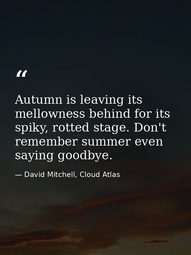 Autumn is leaving its mellowness behind for its spiky, rotted stage. Don't remember summer even saying goodbye. — David Mitchell, Cloud Atlas
