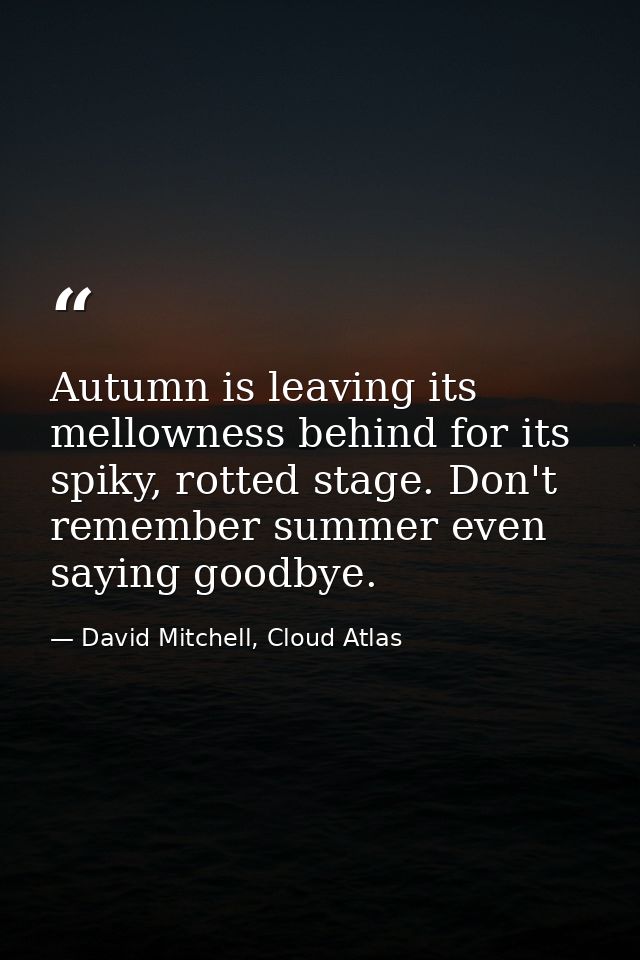 Autumn is leaving its mellowness behind for its spiky, rotted stage. Don't remember summer even saying goodbye. — David Mitchell, Cloud Atlas