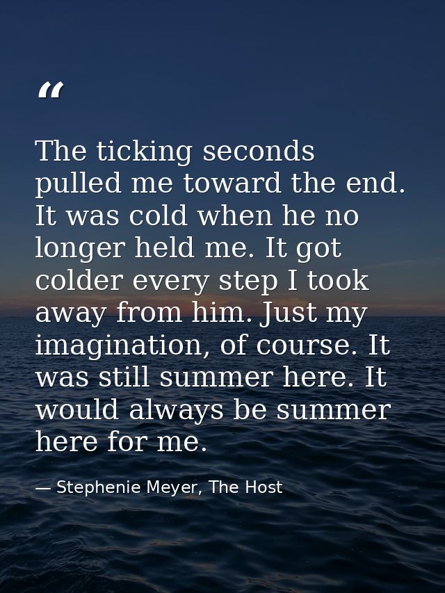 The ticking seconds pulled me toward the end. It was cold when he no longer held me. It got colder every step I took awa — Stephenie Meyer, The Host