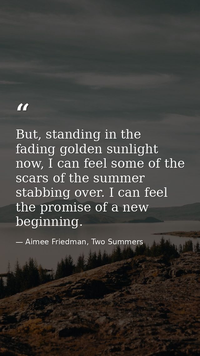 But, standing in the fading golden sunlight now, I can feel some of the scars of the summer stabbing over. I can feel th — Aimee Friedman, Two Summers