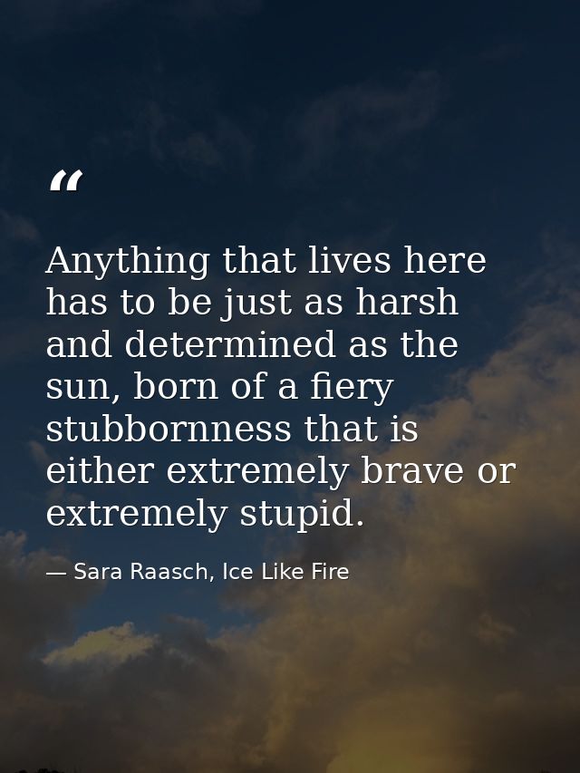 Anything that lives here has to be just as harsh and determined as the sun, born of a fiery stubbornness that is either  — Sara Raasch, Ice Like Fire