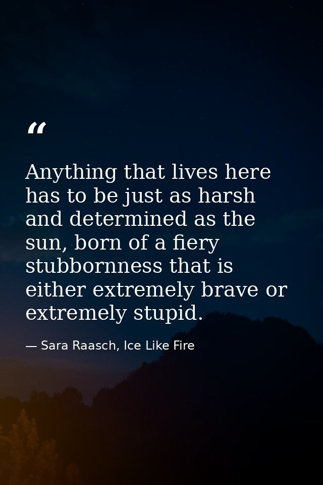 Anything that lives here has to be just as harsh and determined as the sun, born of a fiery stubbornness that is either  — Sara Raasch, Ice Like Fire