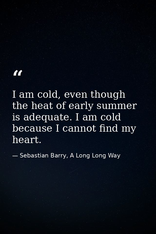 I am cold, even though the heat of early summer is adequate. I am cold because I cannot find my heart. — Sebastian Barry, A Long Long Way