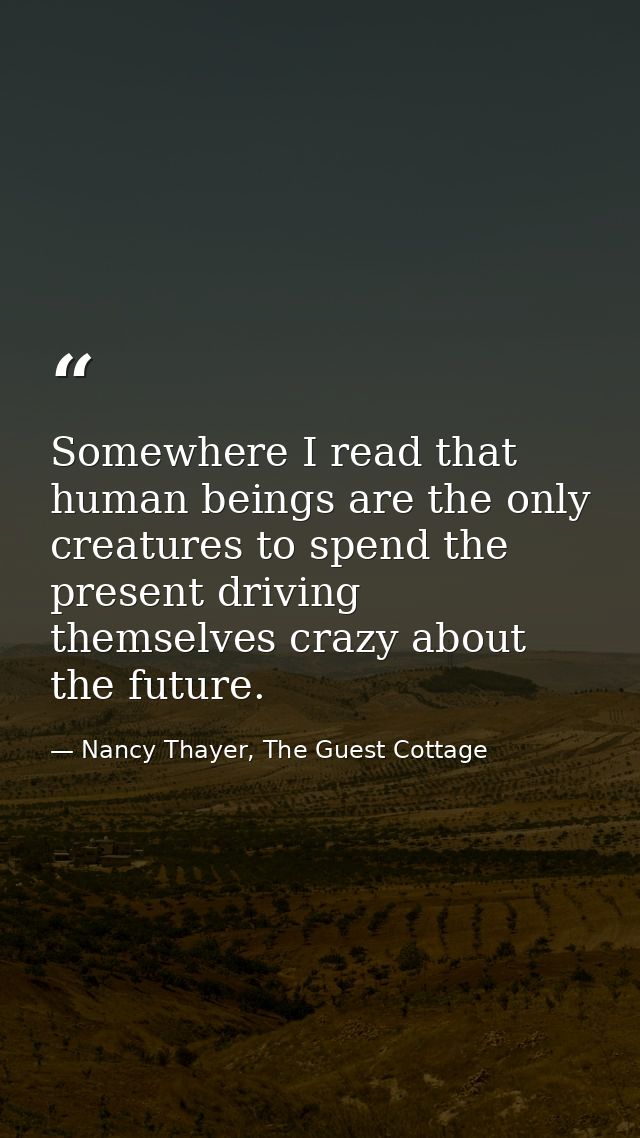 Somewhere I read that human beings are the only creatures to spend the present driving themselves crazy about the future — Nancy Thayer, The Guest Cottage