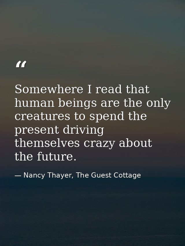 Somewhere I read that human beings are the only creatures to spend the present driving themselves crazy about the future — Nancy Thayer, The Guest Cottage