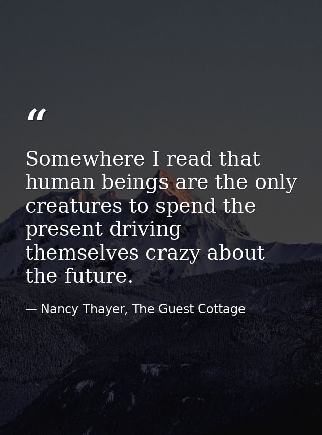 Somewhere I read that human beings are the only creatures to spend the present driving themselves crazy about the future — Nancy Thayer, The Guest Cottage