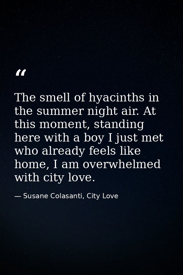 The smell of hyacinths in the summer night air. At this moment, standing here with a boy I just met who already feels li — Susane Colasanti, City Love