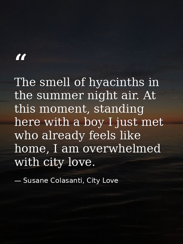 The smell of hyacinths in the summer night air. At this moment, standing here with a boy I just met who already feels li — Susane Colasanti, City Love