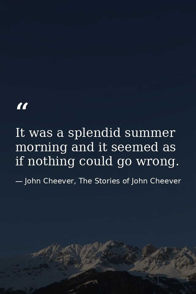 It was a splendid summer morning and it seemed as if nothing could go wrong. — John Cheever, The Stories of John Cheever