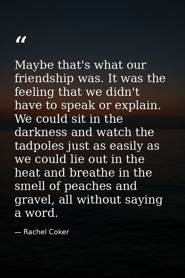 Maybe that's what our friendship was. It was the feeling that we didn't have to speak or explain. We could sit in the da — Rachel Coker