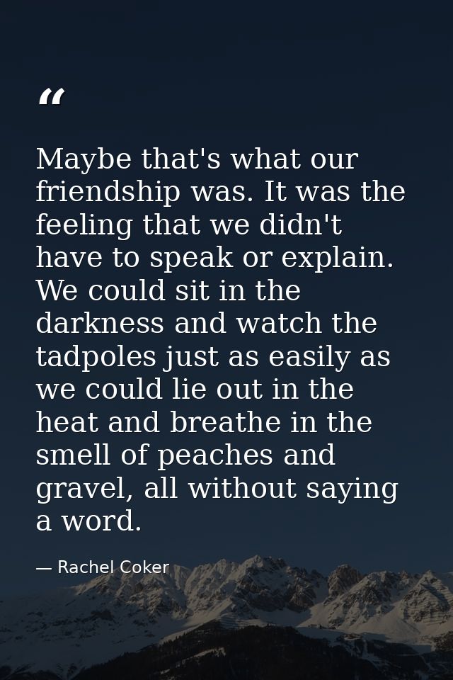 Maybe that's what our friendship was. It was the feeling that we didn't have to speak or explain. We could sit in the da — Rachel Coker