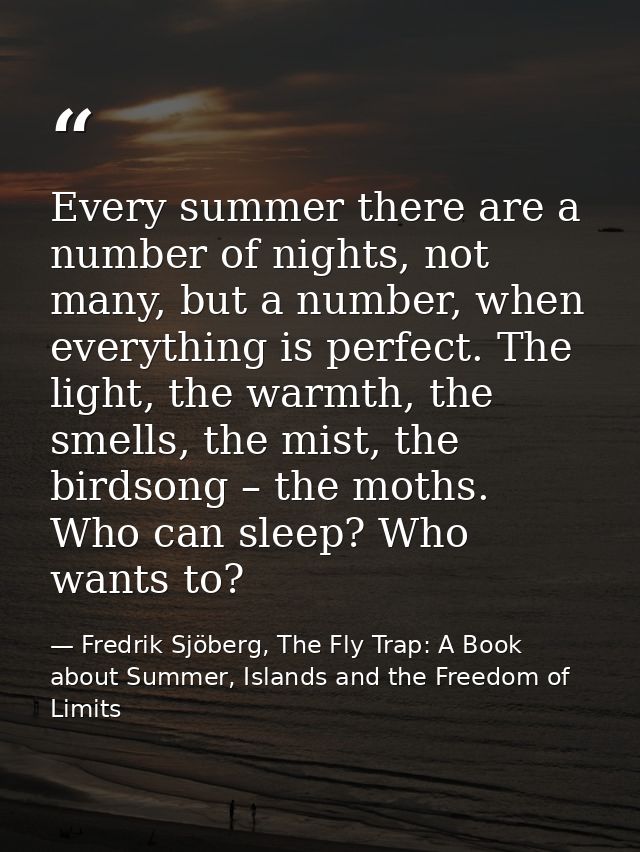 Every summer there are a number of nights, not many, but a number, when everything is perfect. The light, the warmth, th — Fredrik Sjöberg, The Fly Trap: A Book about Summer, Islands and the Freedom of Limits