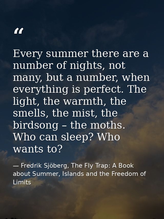 Every summer there are a number of nights, not many, but a number, when everything is perfect. The light, the warmth, th — Fredrik Sjöberg, The Fly Trap: A Book about Summer, Islands and the Freedom of Limits