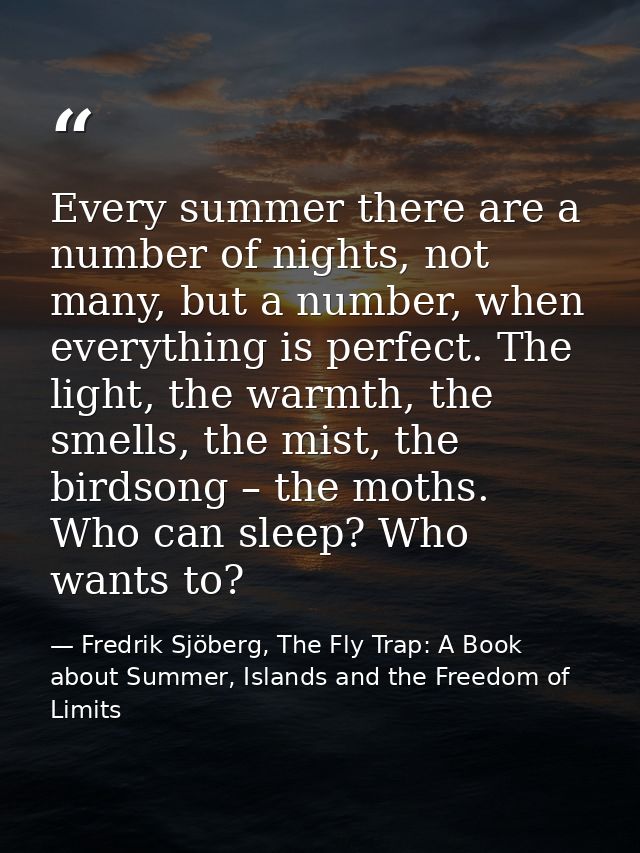 Every summer there are a number of nights, not many, but a number, when everything is perfect. The light, the warmth, th — Fredrik Sjöberg, The Fly Trap: A Book about Summer, Islands and the Freedom of Limits