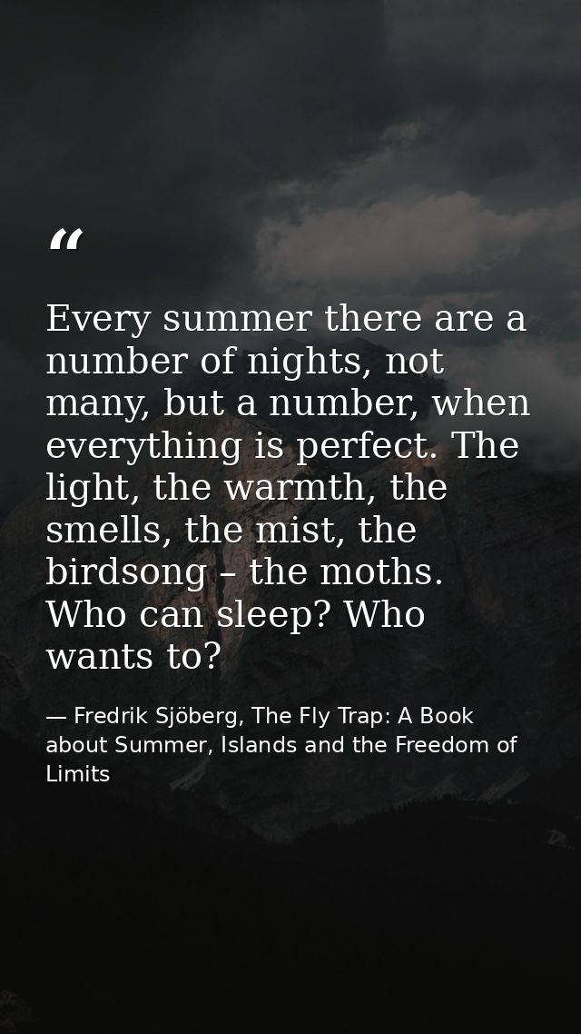 Every summer there are a number of nights, not many, but a number, when everything is perfect. The light, the warmth, th — Fredrik Sjöberg, The Fly Trap: A Book about Summer, Islands and the Freedom of Limits