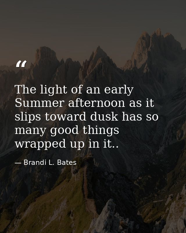 The light of an early Summer afternoon as it slips toward dusk has so many good things wrapped up in it.. — Brandi L. Bates