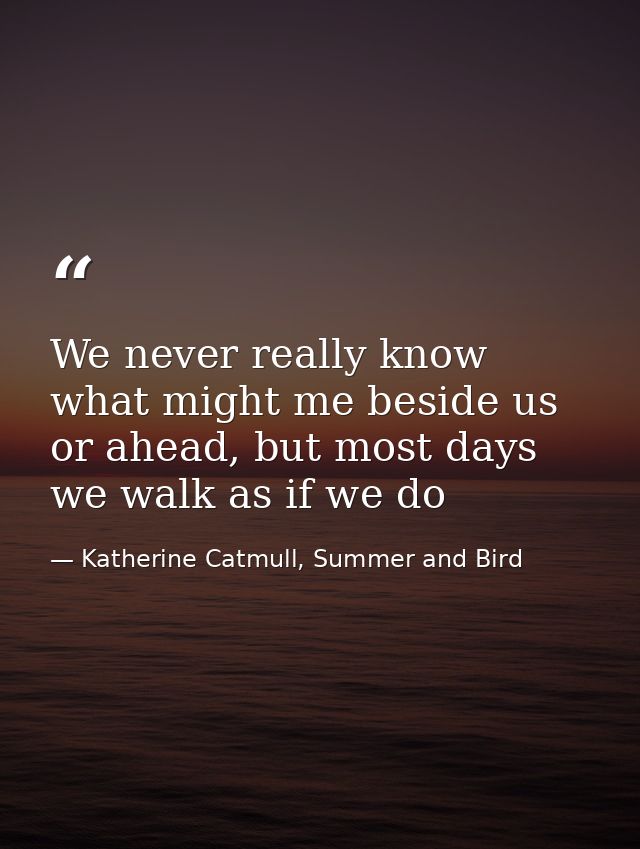 We never really know what might me beside us or ahead, but most days we walk as if we do — Katherine Catmull, Summer and Bird