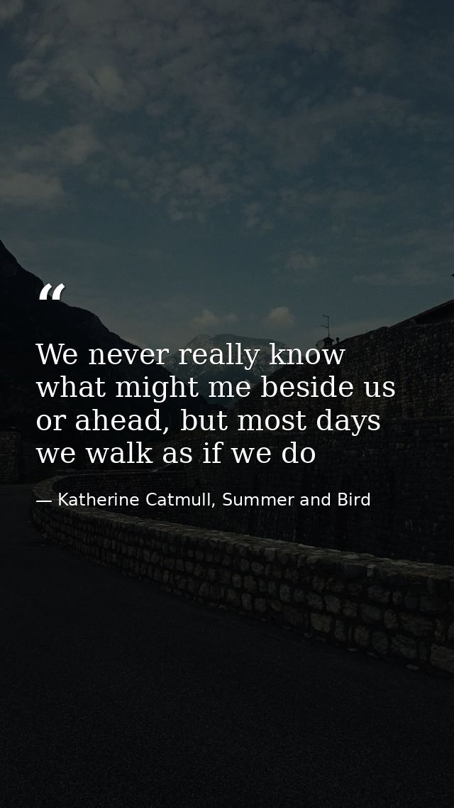 We never really know what might me beside us or ahead, but most days we walk as if we do — Katherine Catmull, Summer and Bird