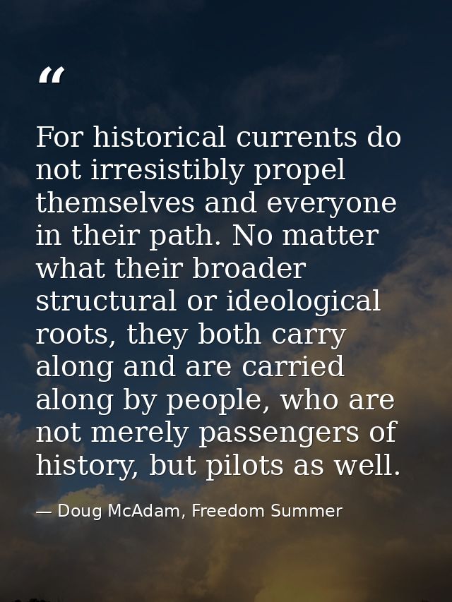 For historical currents do not irresistibly propel themselves and everyone in their path. No matter what their broader s — Doug McAdam, Freedom Summer