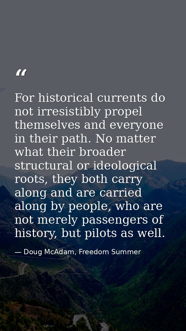 For historical currents do not irresistibly propel themselves and everyone in their path. No matter what their broader s — Doug McAdam, Freedom Summer