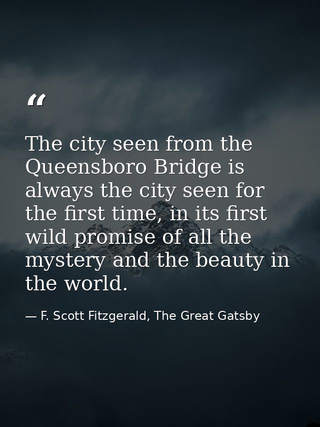 The city seen from the Queensboro Bridge is always the city seen for the first time, in its first wild promise of all th — F. Scott Fitzgerald, The Great Gatsby