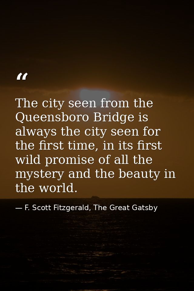 The city seen from the Queensboro Bridge is always the city seen for the first time, in its first wild promise of all th — F. Scott Fitzgerald, The Great Gatsby