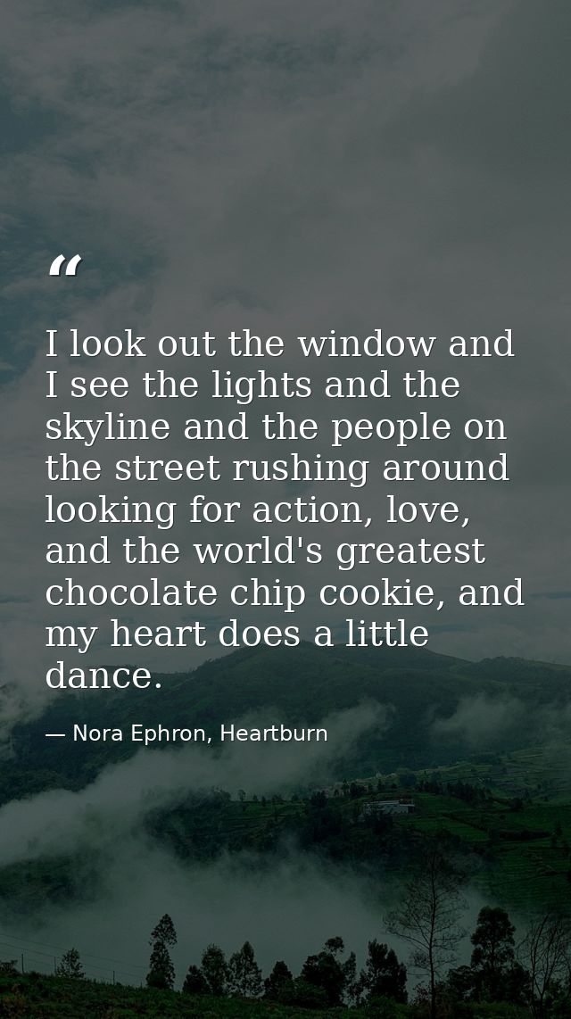 I look out the window and I see the lights and the skyline and the people on the street rushing around looking for actio — Nora Ephron, Heartburn