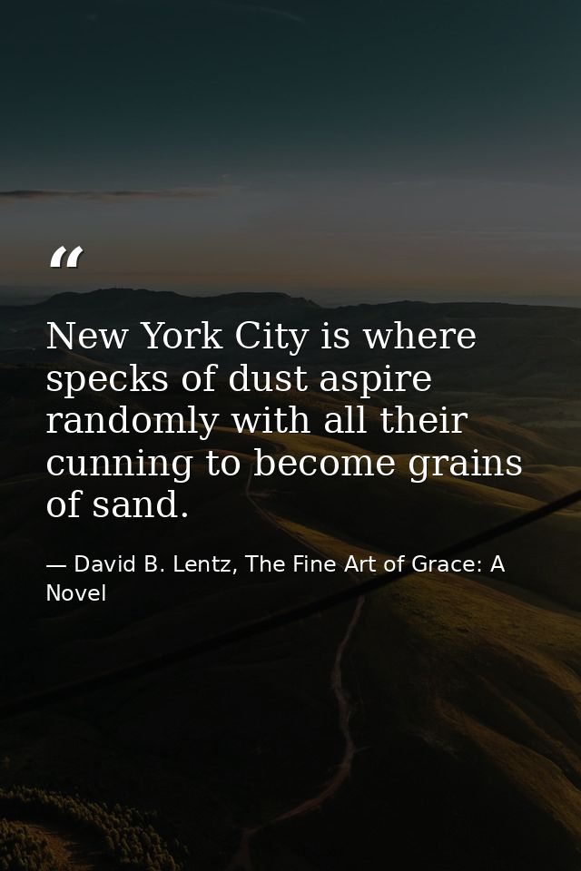 New York City is where specks of dust aspire randomly with all their cunning to become grains of sand. — David B. Lentz, The Fine Art of Grace: A Novel
