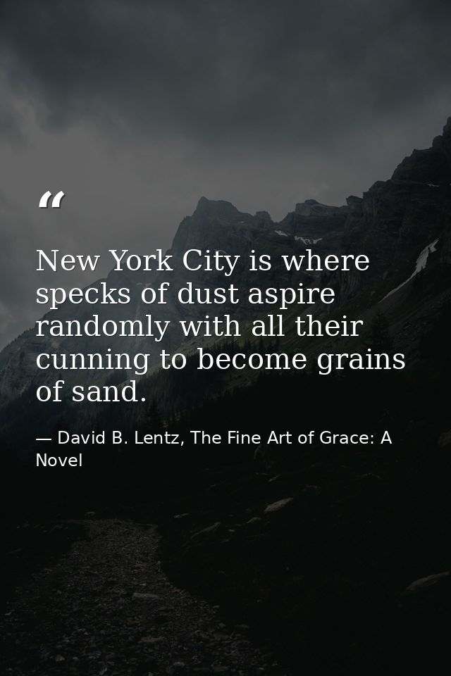 New York City is where specks of dust aspire randomly with all their cunning to become grains of sand. — David B. Lentz, The Fine Art of Grace: A Novel