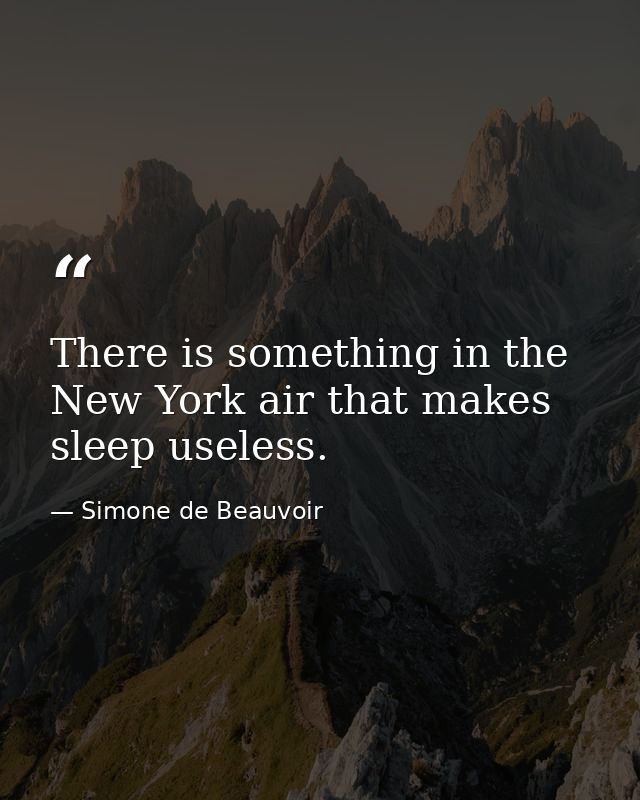 There is something in the New York air that makes sleep useless. — Simone de Beauvoir