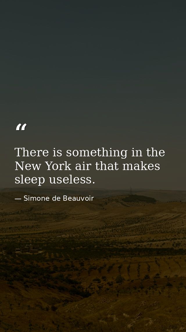 There is something in the New York air that makes sleep useless. — Simone de Beauvoir