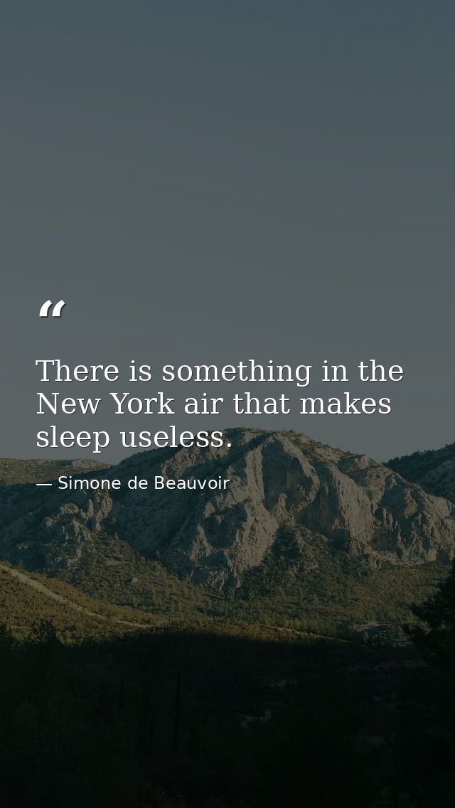 There is something in the New York air that makes sleep useless. — Simone de Beauvoir