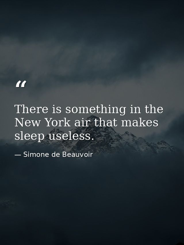 There is something in the New York air that makes sleep useless. — Simone de Beauvoir