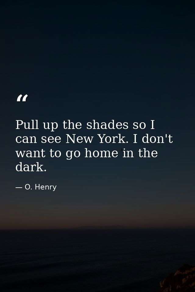 Pull up the shades so I can see New York. I don't want to go home in the dark. — O. Henry