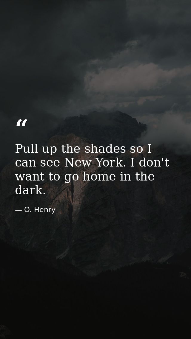 Pull up the shades so I can see New York. I don't want to go home in the dark. — O. Henry