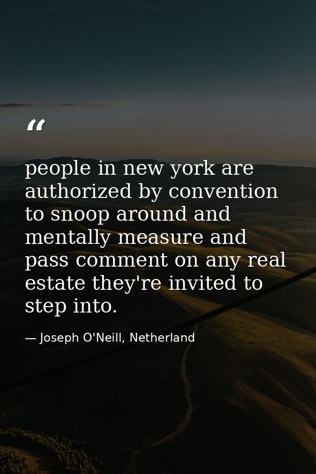 people in new york are authorized by convention to snoop around and mentally measure and pass comment on any real estate — Joseph O'Neill, Netherland
