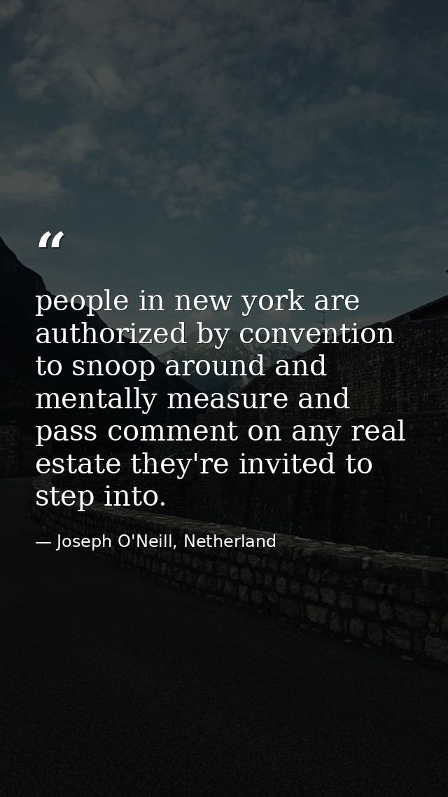 people in new york are authorized by convention to snoop around and mentally measure and pass comment on any real estate — Joseph O'Neill, Netherland