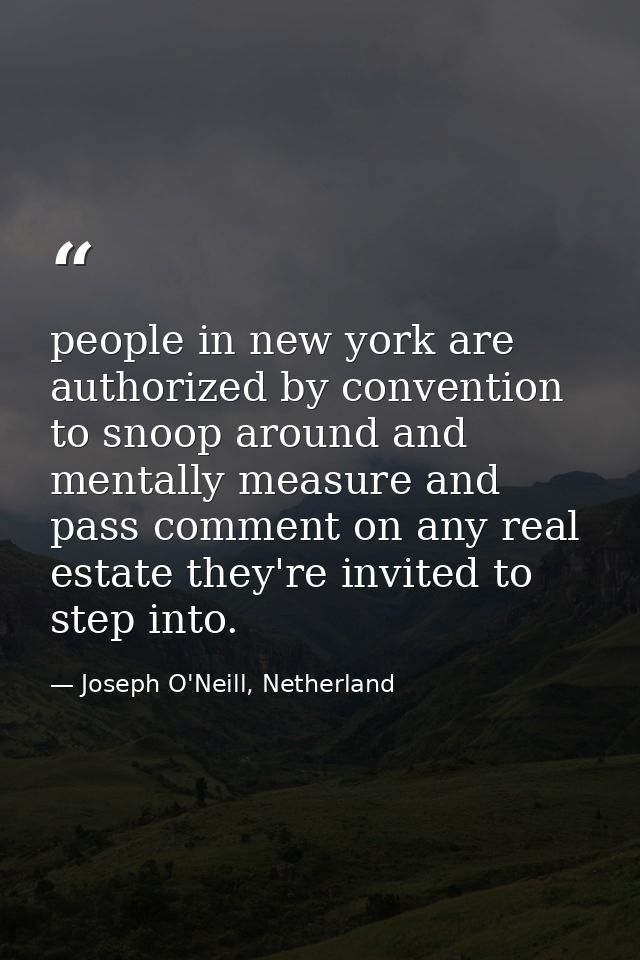 people in new york are authorized by convention to snoop around and mentally measure and pass comment on any real estate — Joseph O'Neill, Netherland