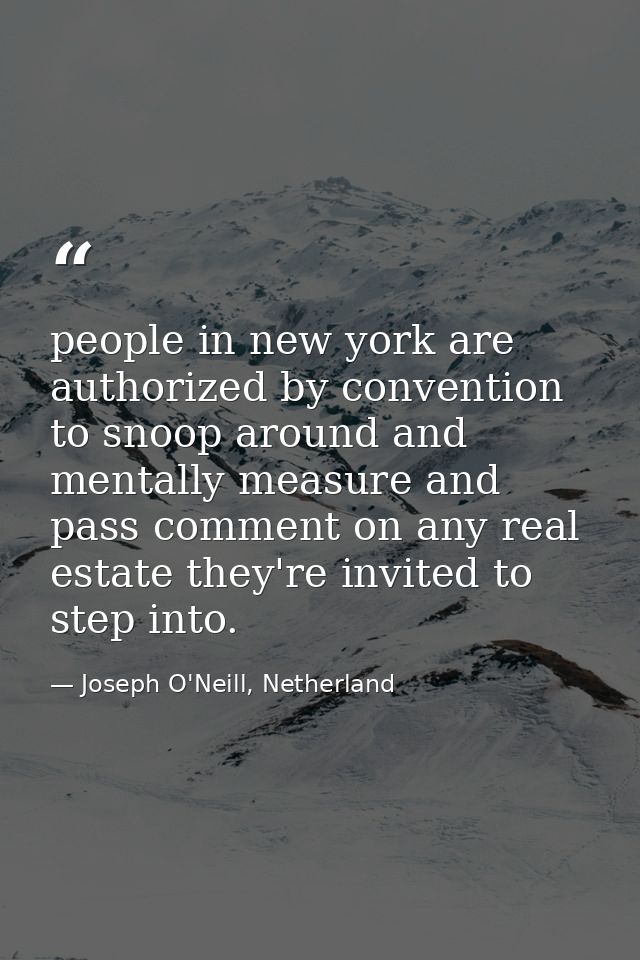 people in new york are authorized by convention to snoop around and mentally measure and pass comment on any real estate — Joseph O'Neill, Netherland
